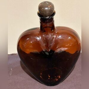 Vintage Paul Masson 8" Amber Brown Glass Heart Shaped Bottle Decanter